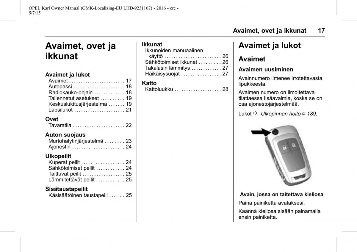 Opel Karl owners manual / page 18