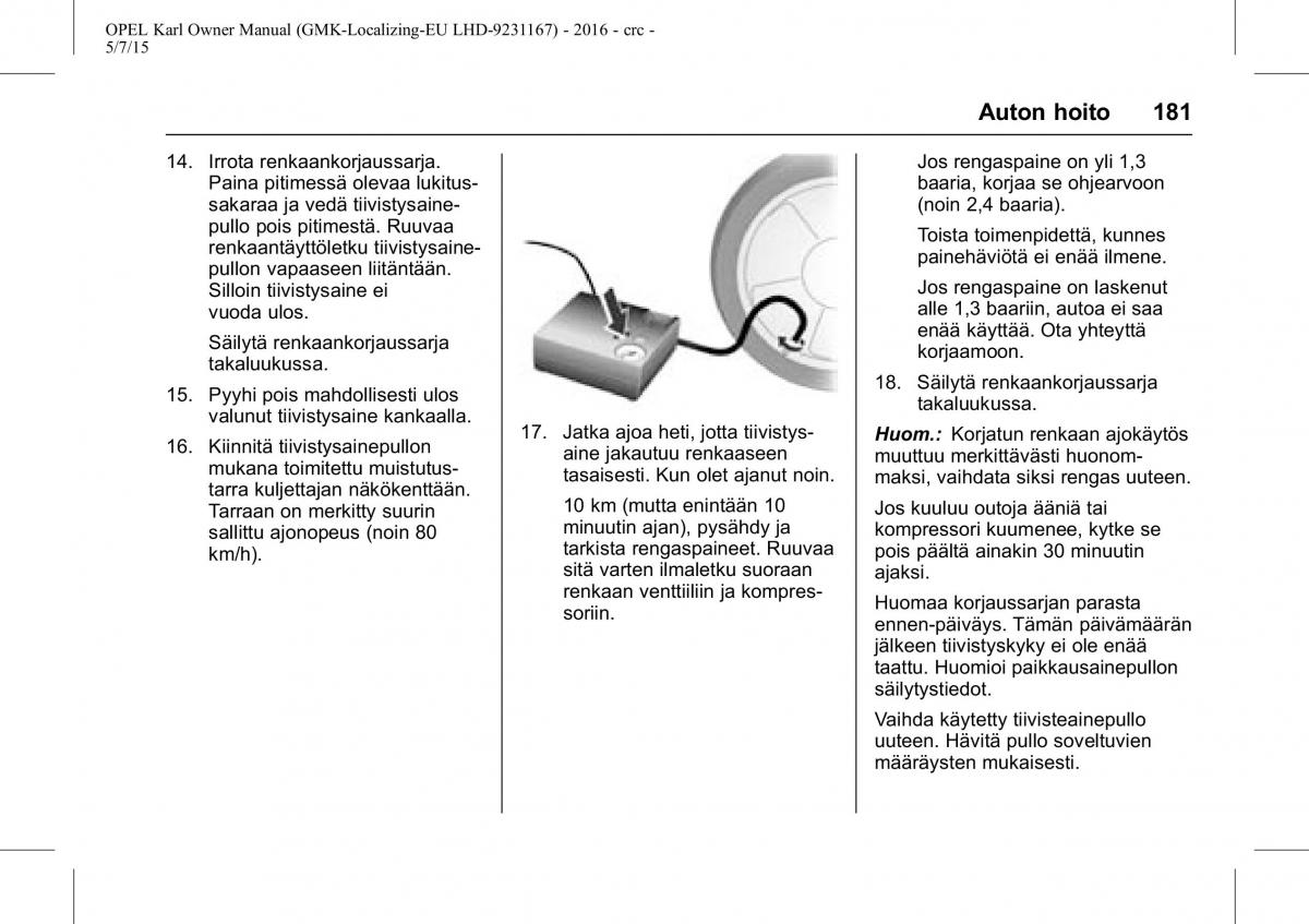 Opel Karl owners manual / page 182