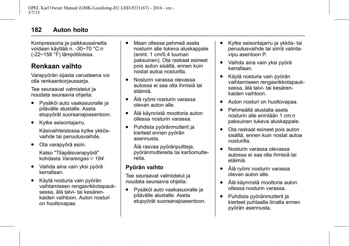 Opel Karl owners manual / page 183