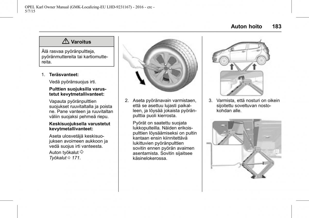 Opel Karl owners manual / page 184