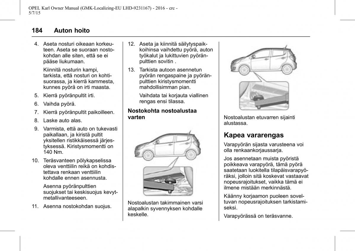 Opel Karl owners manual / page 185