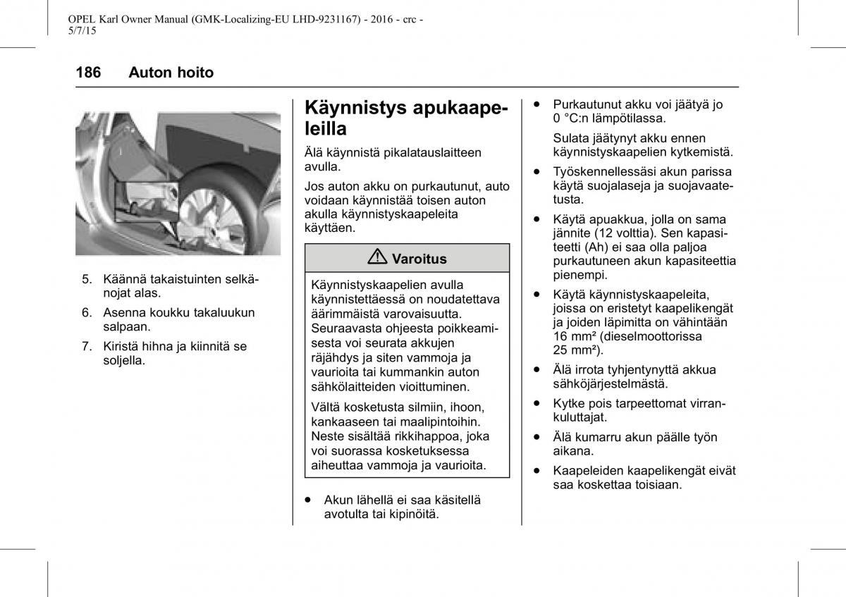 Opel Karl owners manual / page 187