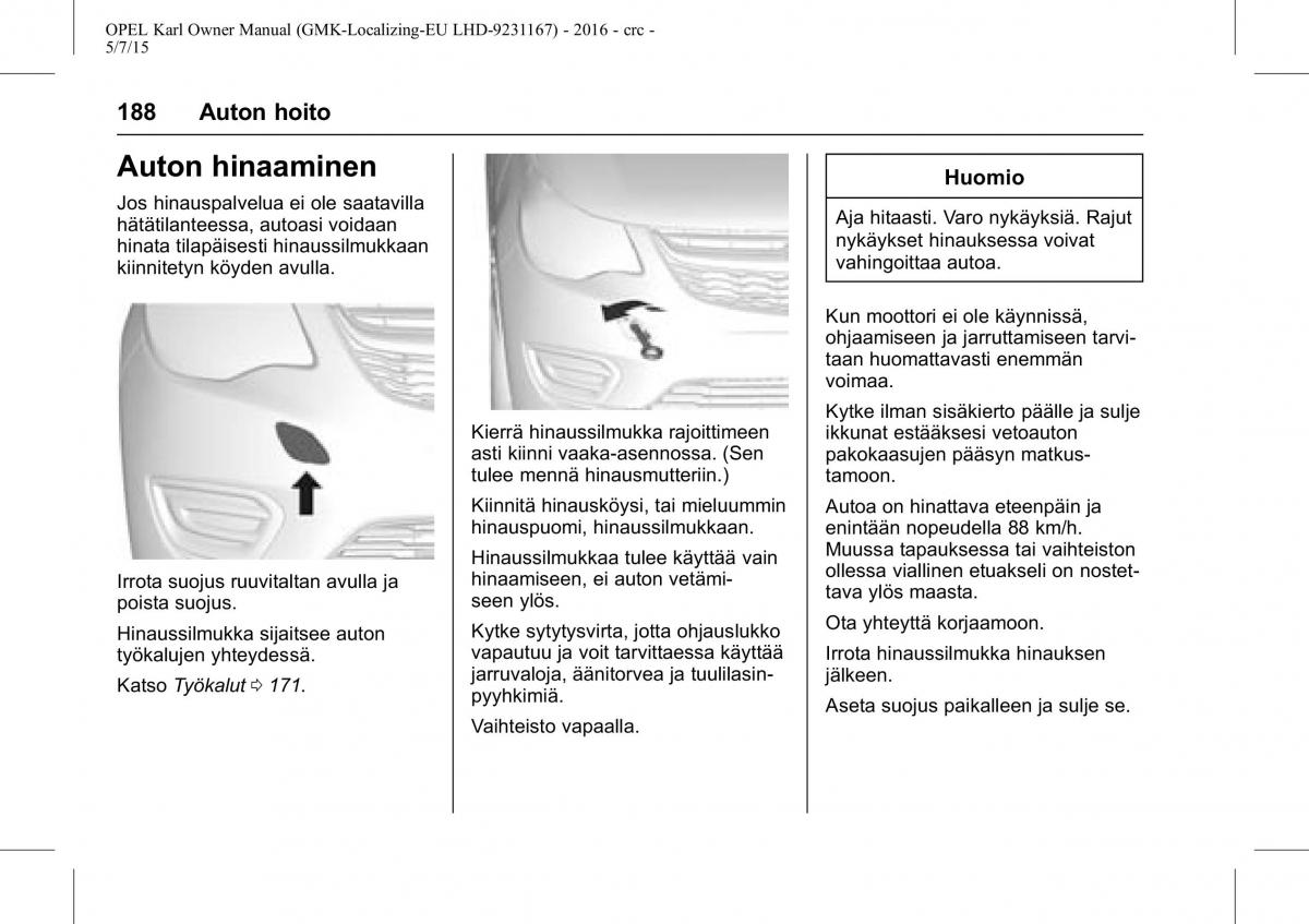 Opel Karl owners manual / page 189