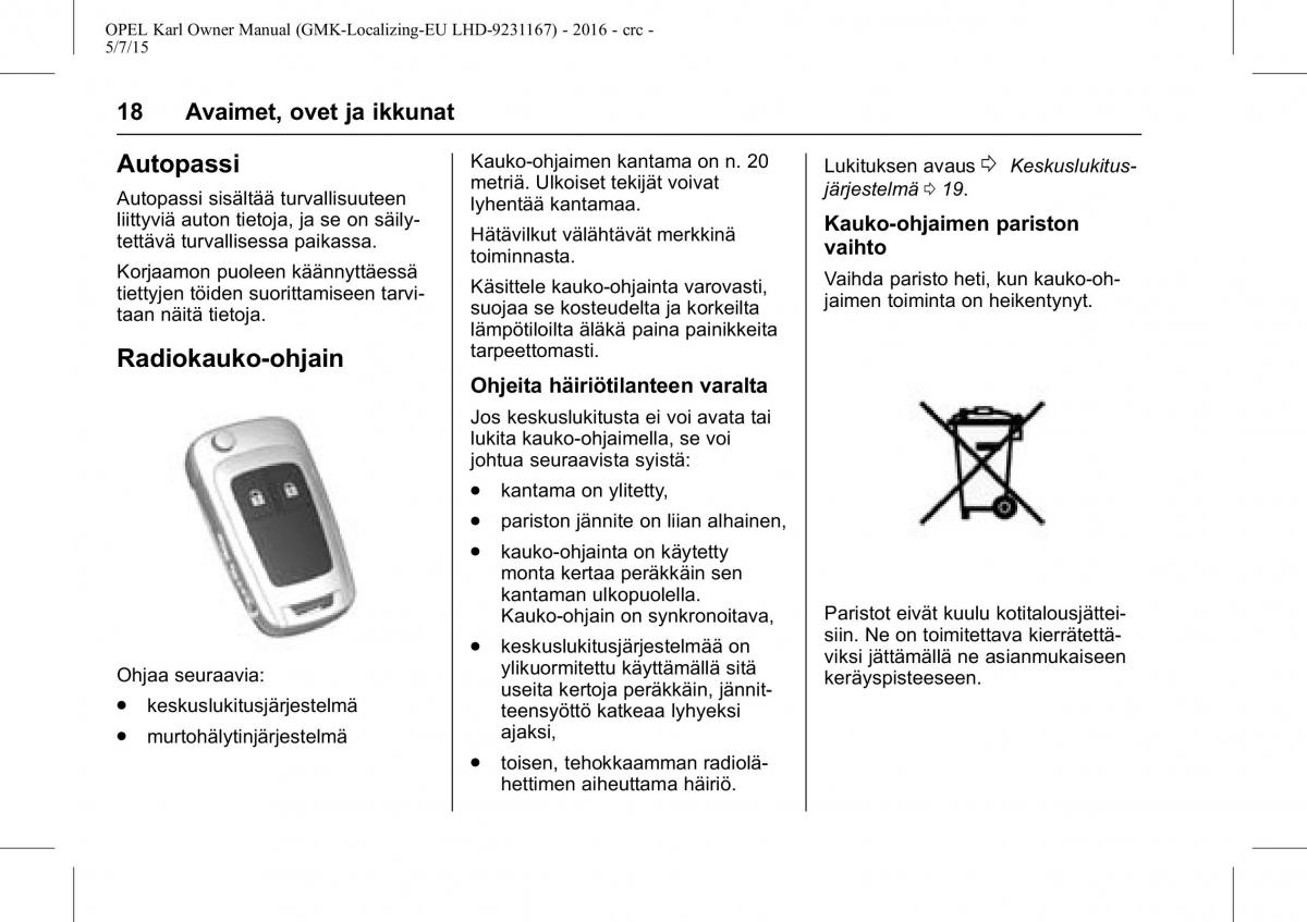 Opel Karl owners manual / page 19