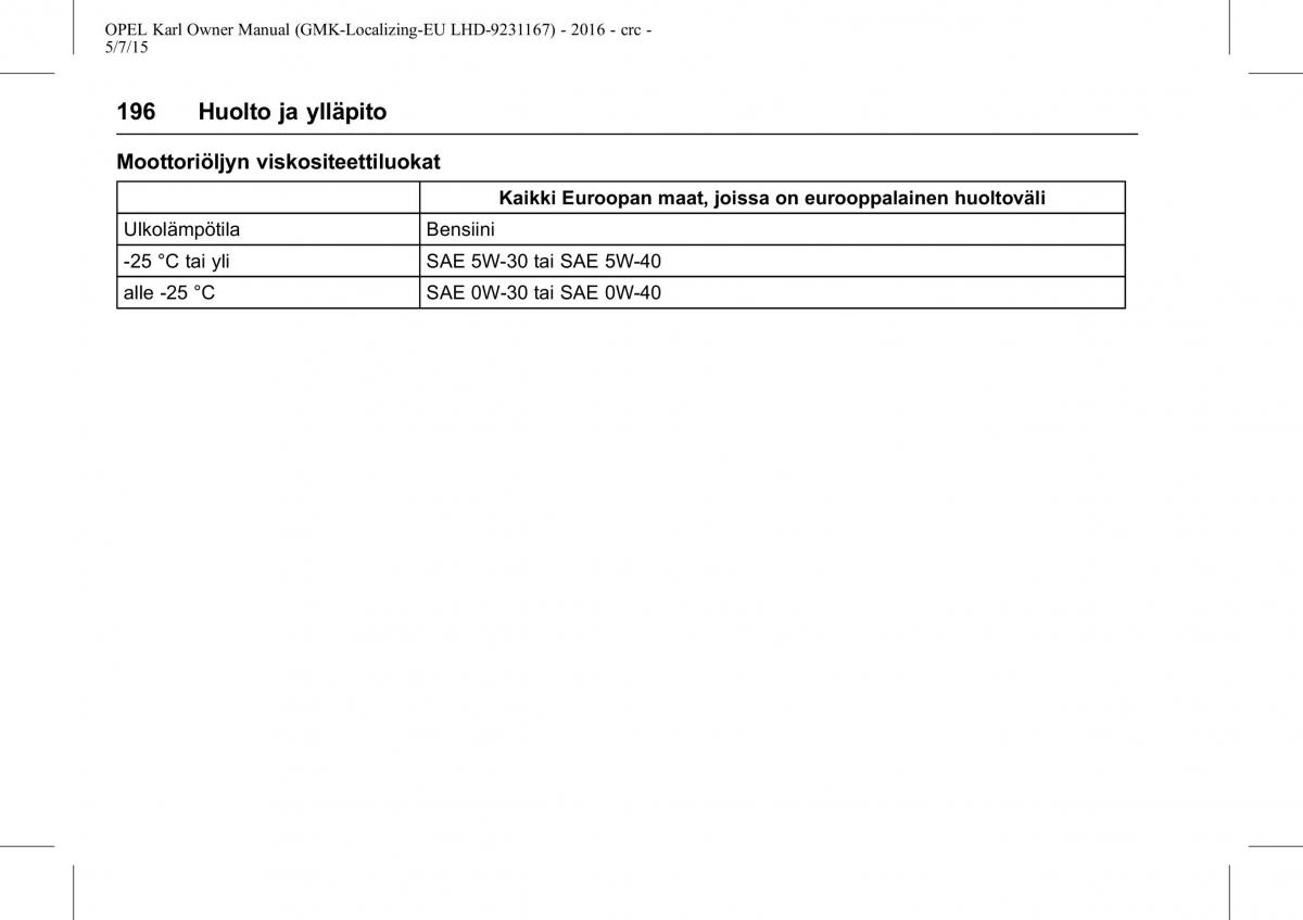 Opel Karl owners manual / page 197