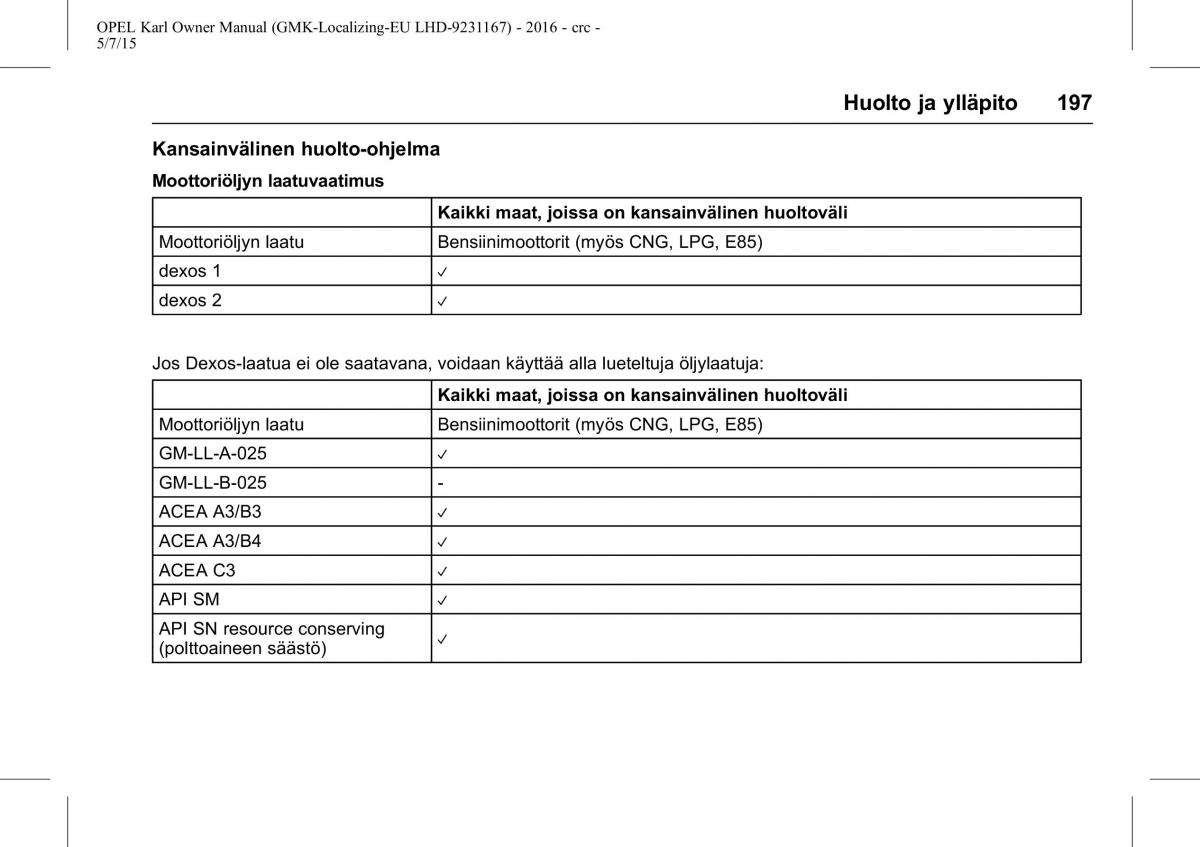 Opel Karl owners manual / page 198