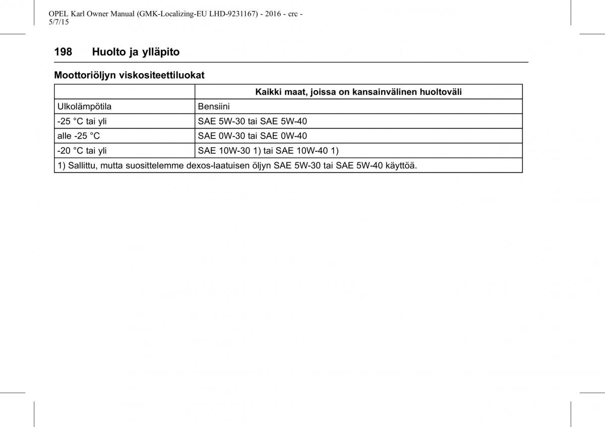 Opel Karl owners manual / page 199