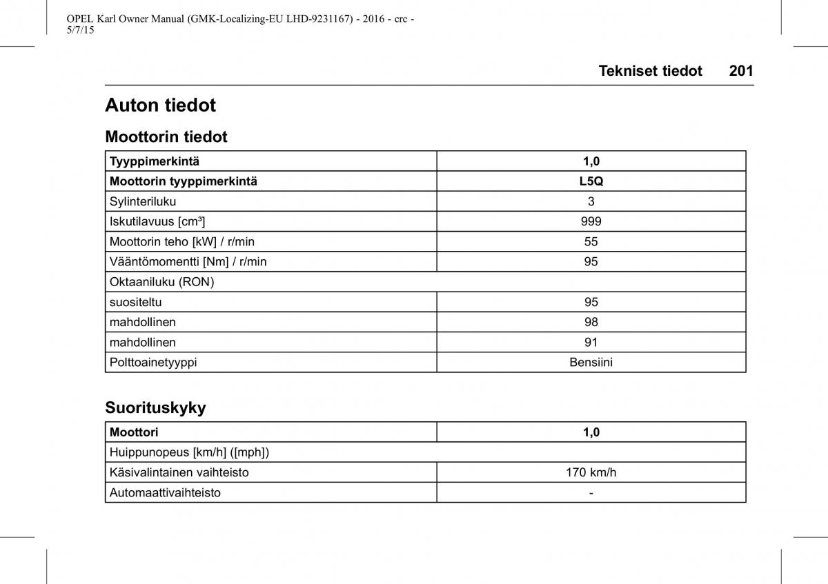 Opel Karl owners manual / page 202