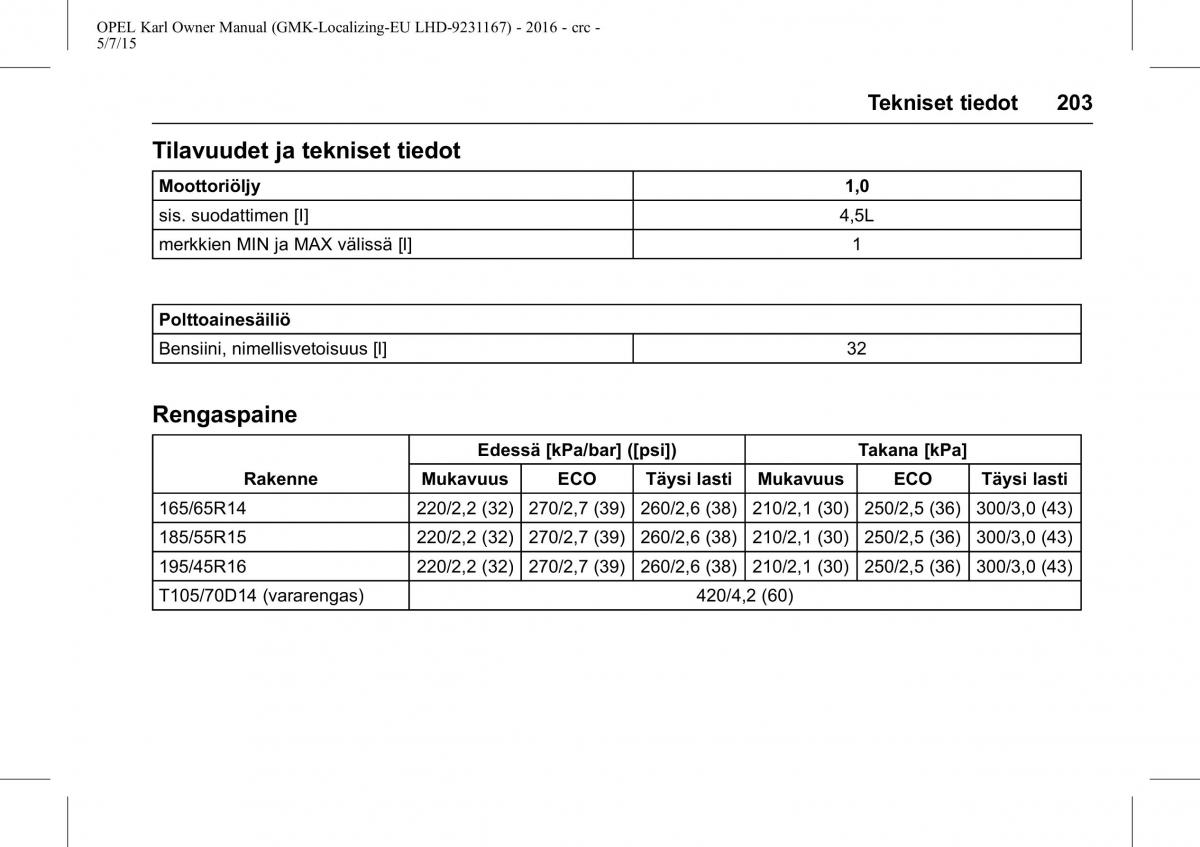 Opel Karl owners manual / page 204