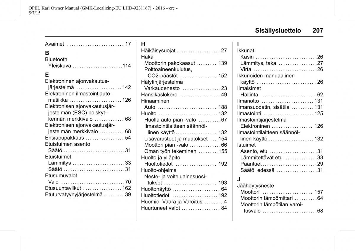 Opel Karl owners manual / page 208