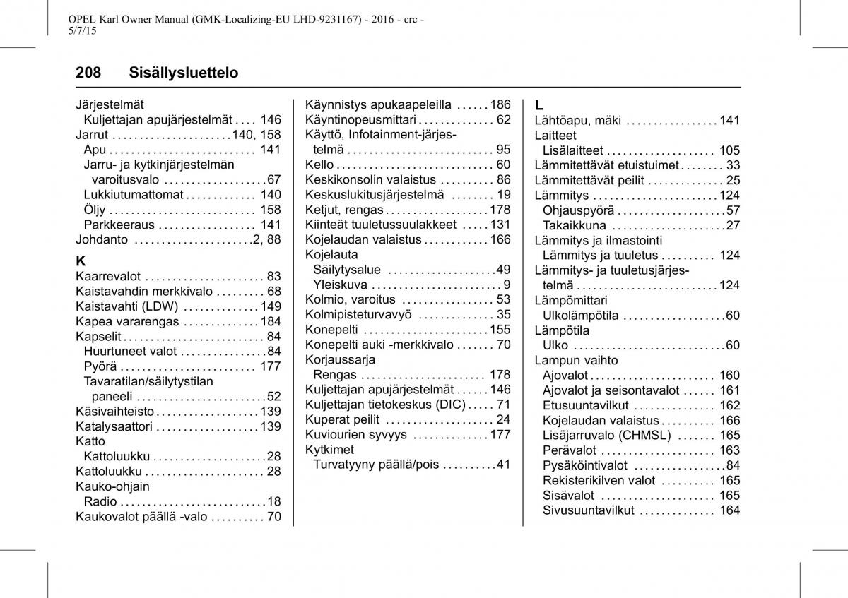 Opel Karl owners manual / page 209