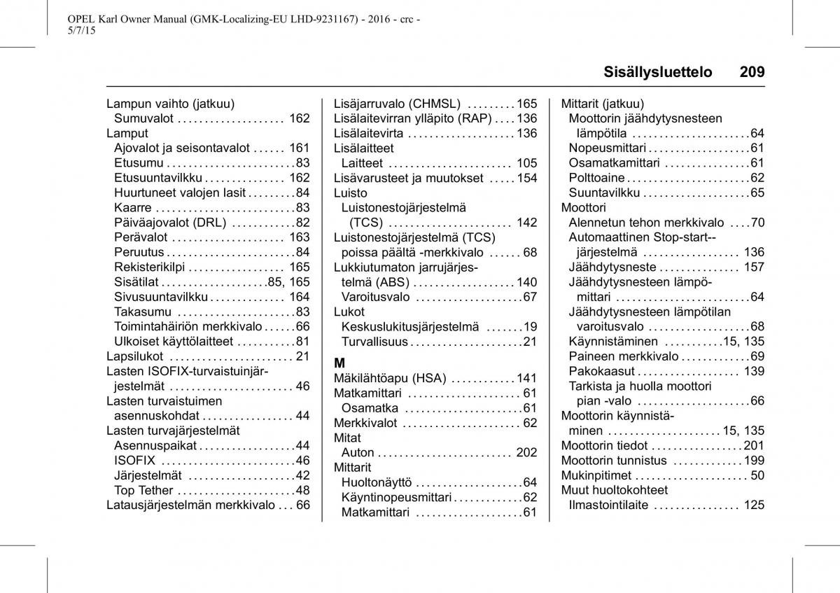 Opel Karl owners manual / page 210