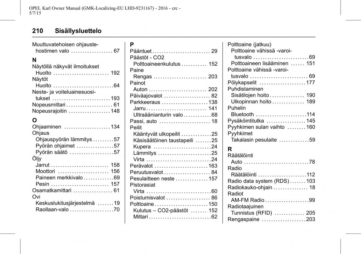 Opel Karl owners manual / page 211