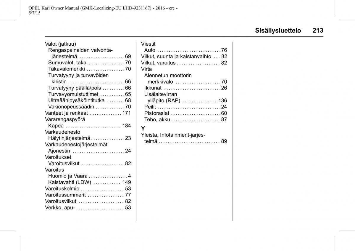 Opel Karl owners manual / page 214