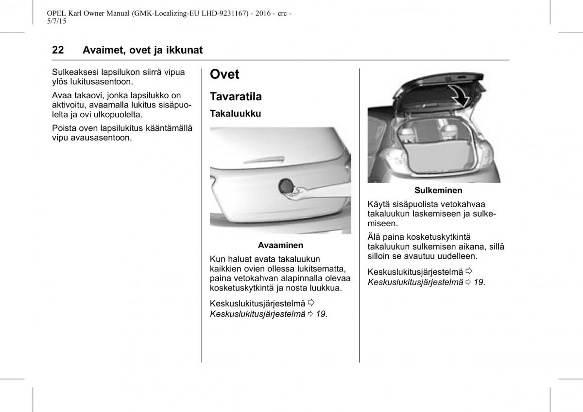 Opel Karl owners manual / page 23