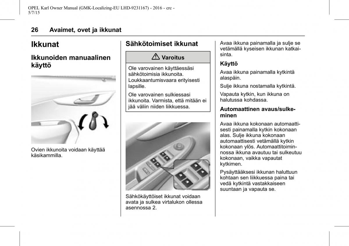 Opel Karl owners manual / page 27
