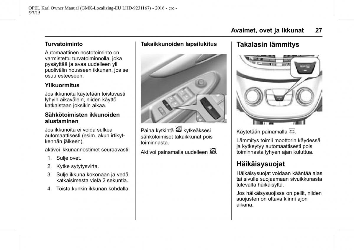 Opel Karl owners manual / page 28