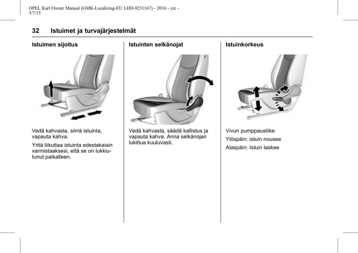 Opel Karl owners manual / page 33