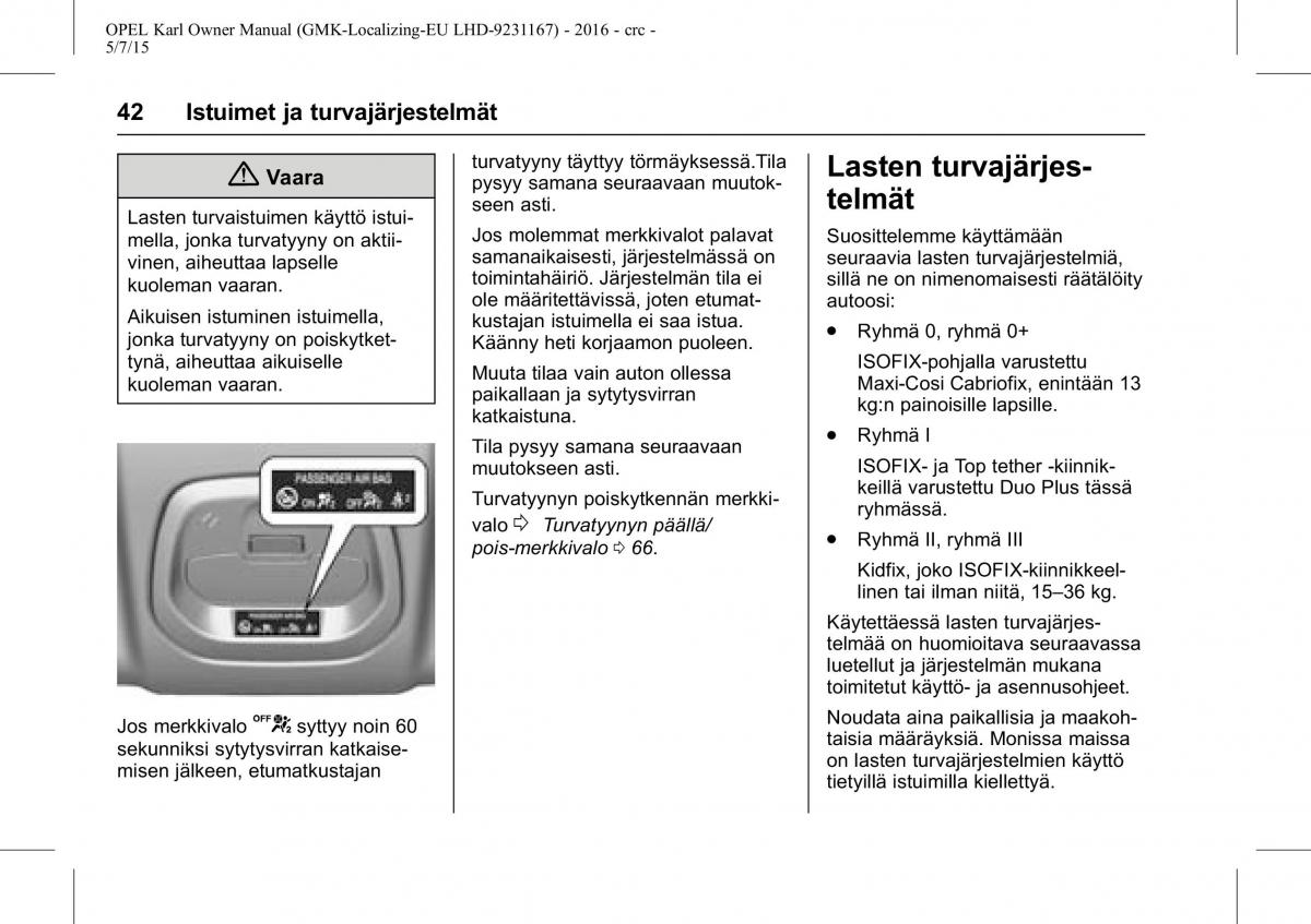 Opel Karl owners manual / page 43