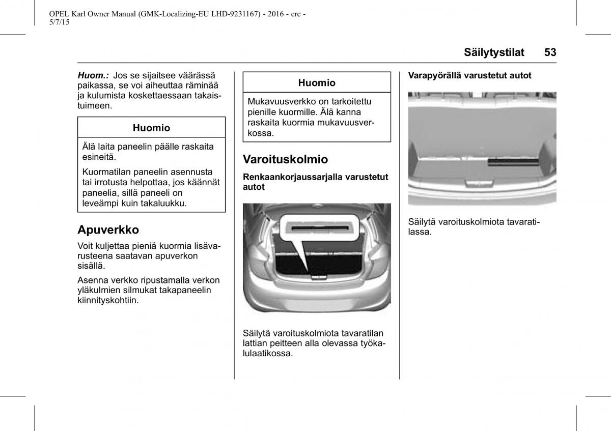 Opel Karl owners manual / page 54