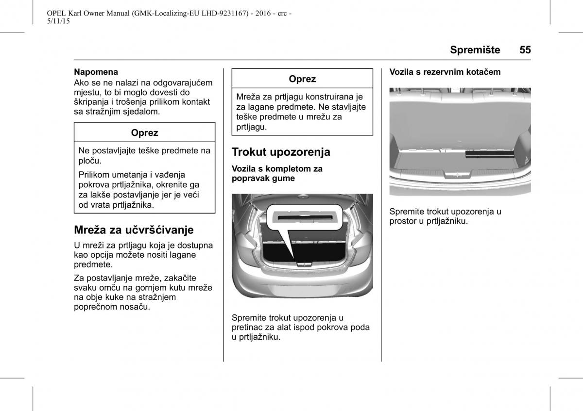 Opel Karl vlasnicko uputstvo / page 56