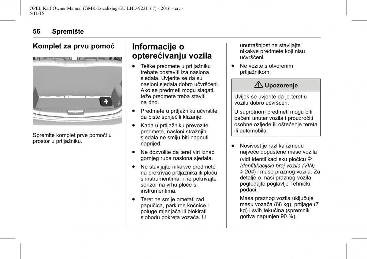 Opel Karl vlasnicko uputstvo / page 57