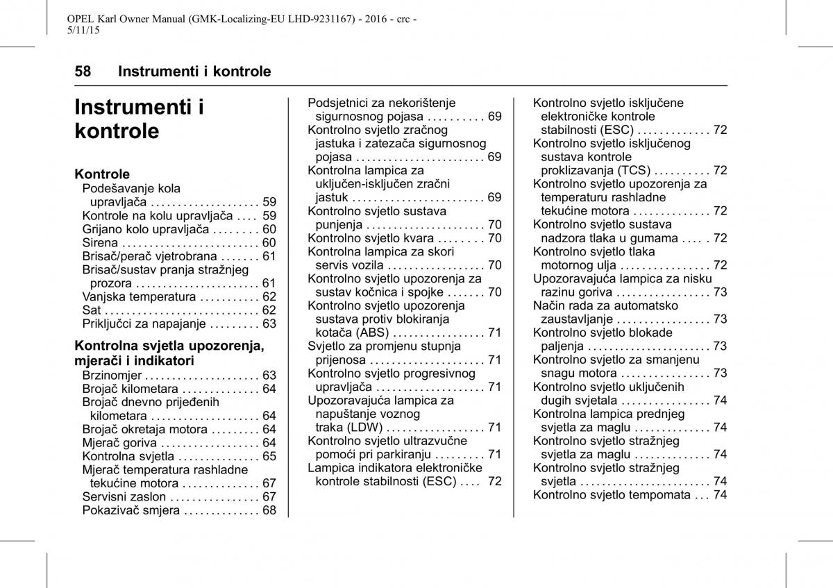 Opel Karl vlasnicko uputstvo / page 59