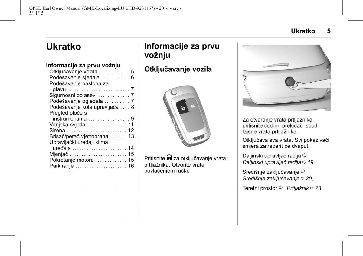 Opel Karl vlasnicko uputstvo / page 6