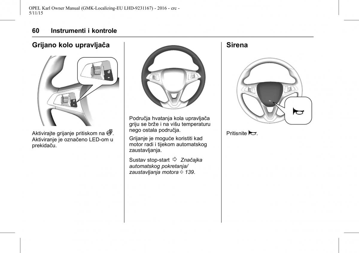 Opel Karl vlasnicko uputstvo / page 61