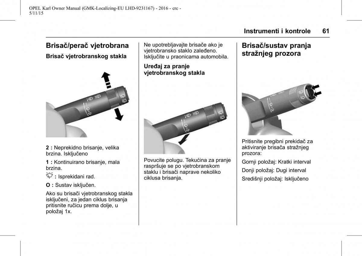 Opel Karl vlasnicko uputstvo / page 62