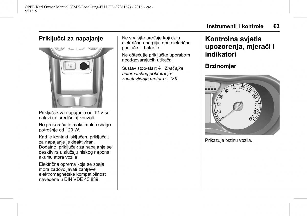 Opel Karl vlasnicko uputstvo / page 64