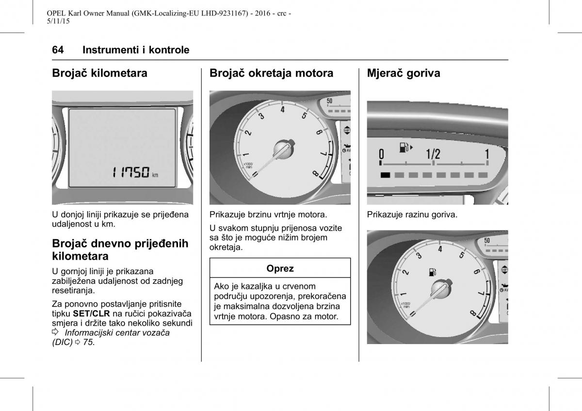 Opel Karl vlasnicko uputstvo / page 65