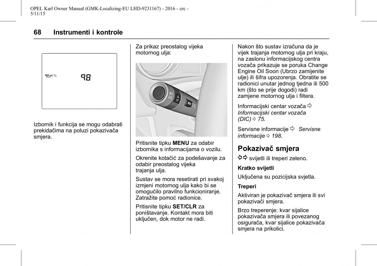 Opel Karl vlasnicko uputstvo / page 69