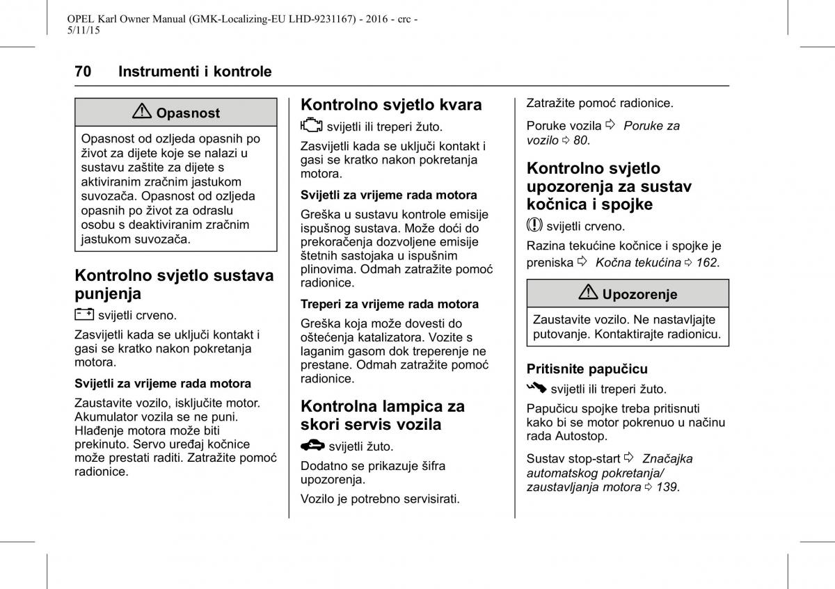 Opel Karl vlasnicko uputstvo / page 71