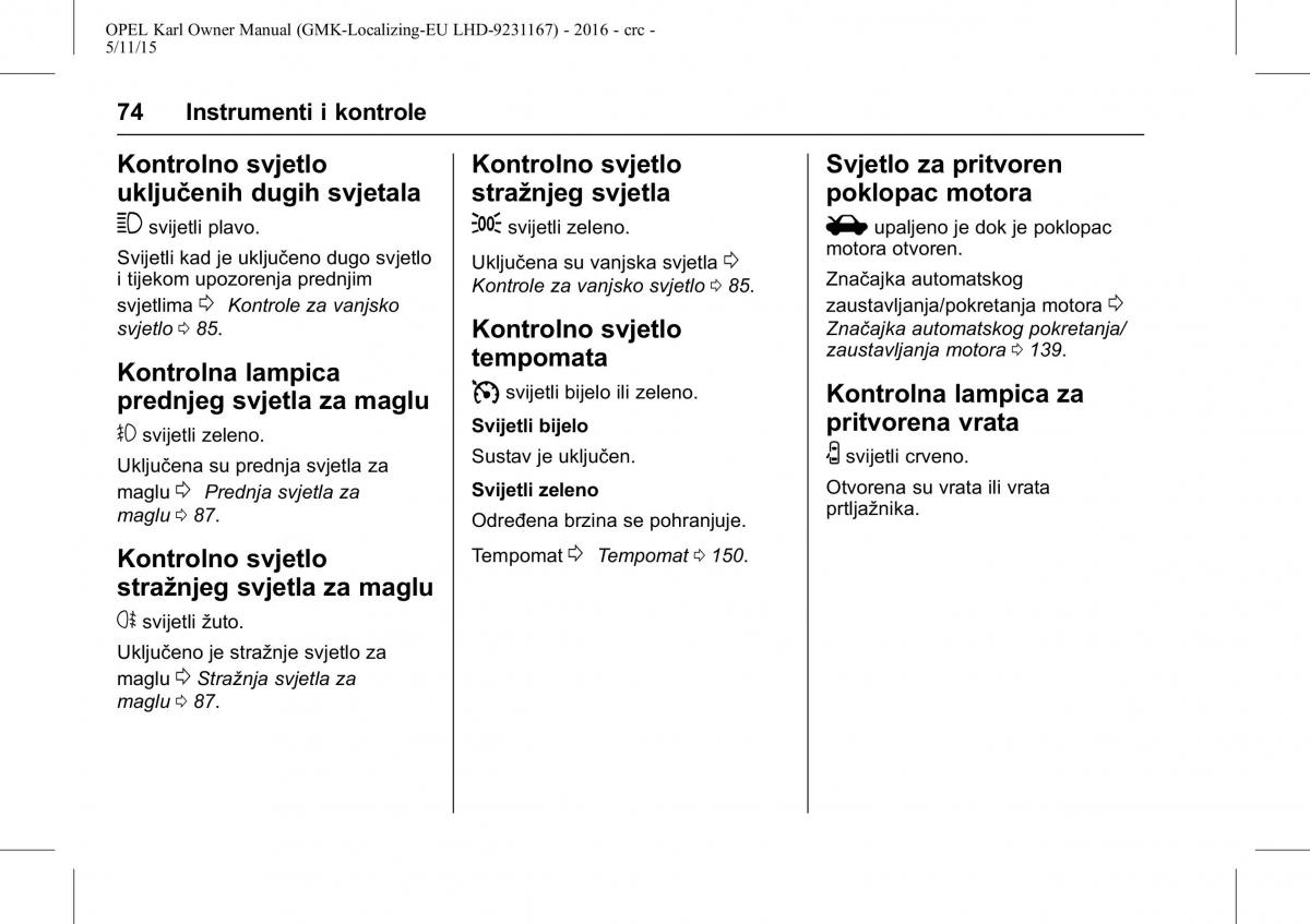 Opel Karl vlasnicko uputstvo / page 75