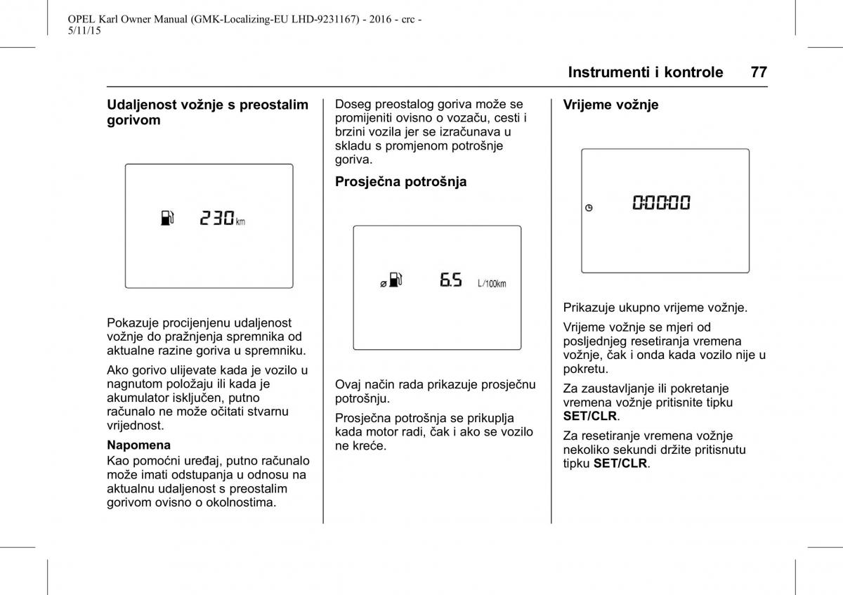 Opel Karl vlasnicko uputstvo / page 78