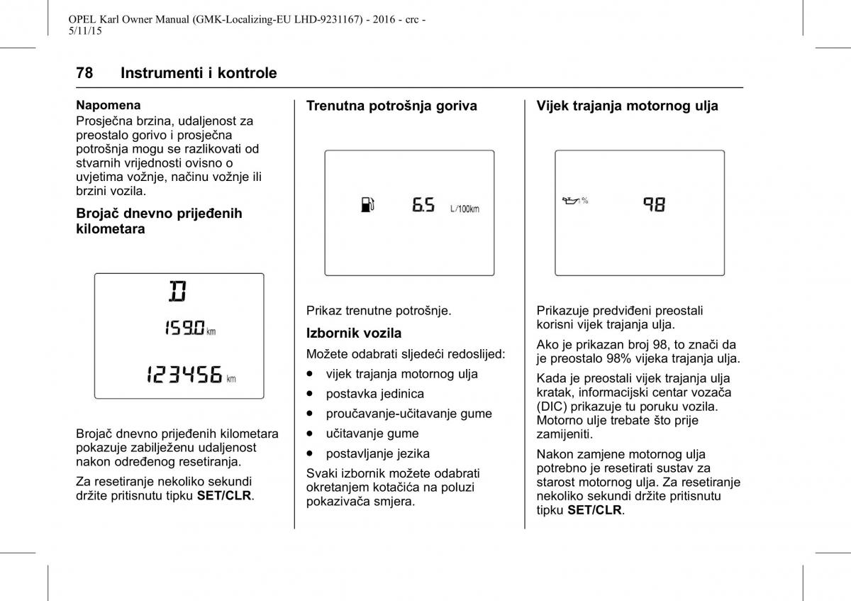 Opel Karl vlasnicko uputstvo / page 79