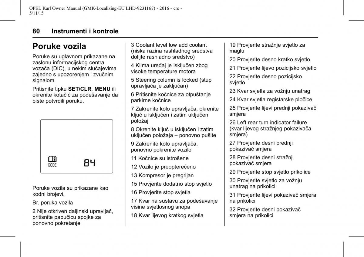 Opel Karl vlasnicko uputstvo / page 81