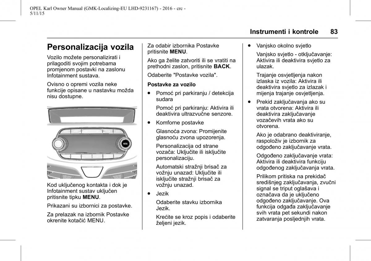 Opel Karl vlasnicko uputstvo / page 84