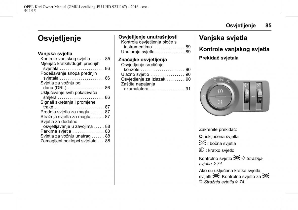 Opel Karl vlasnicko uputstvo / page 86