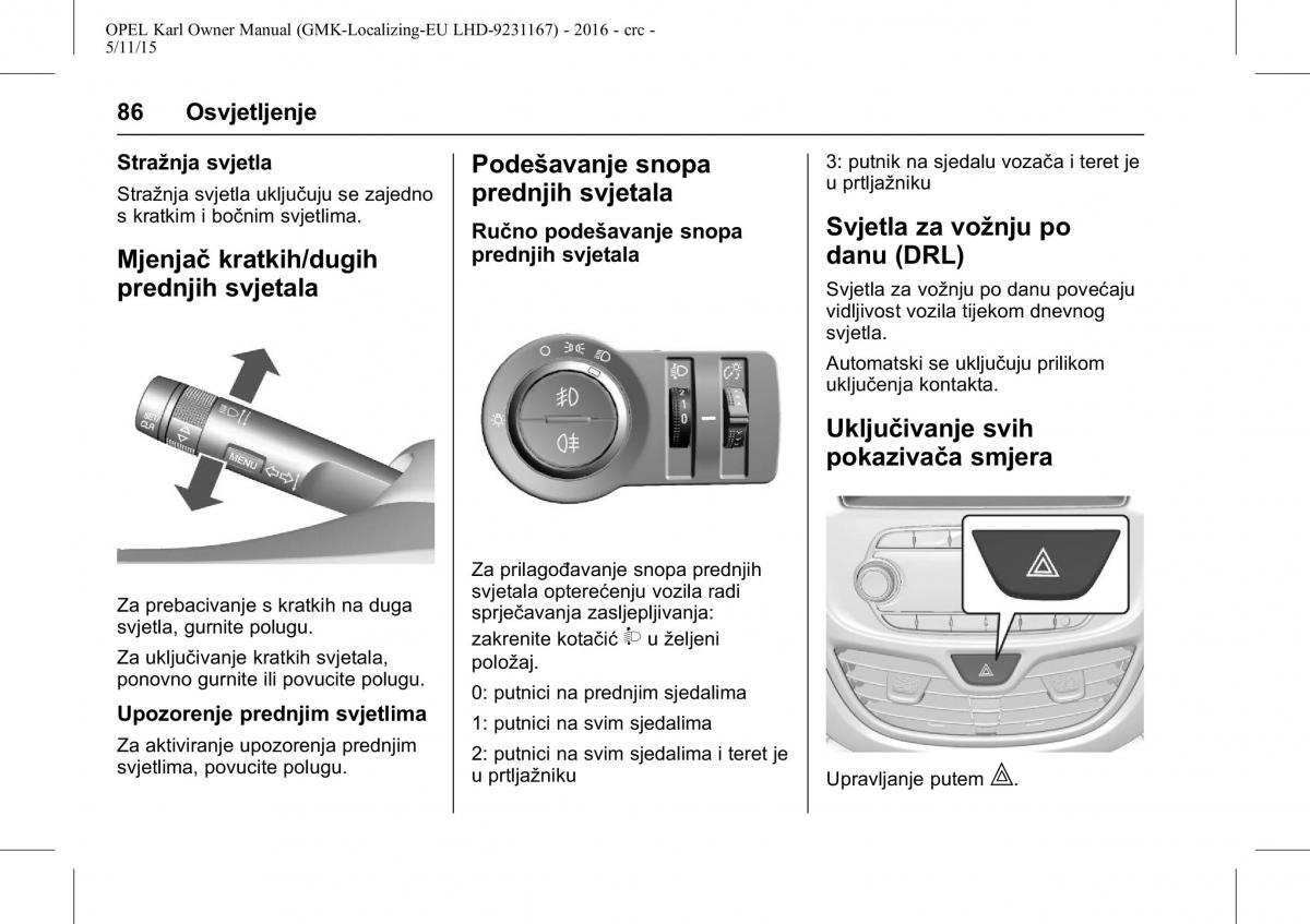 Opel Karl vlasnicko uputstvo / page 87