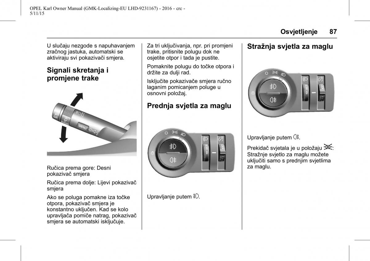 Opel Karl vlasnicko uputstvo / page 88