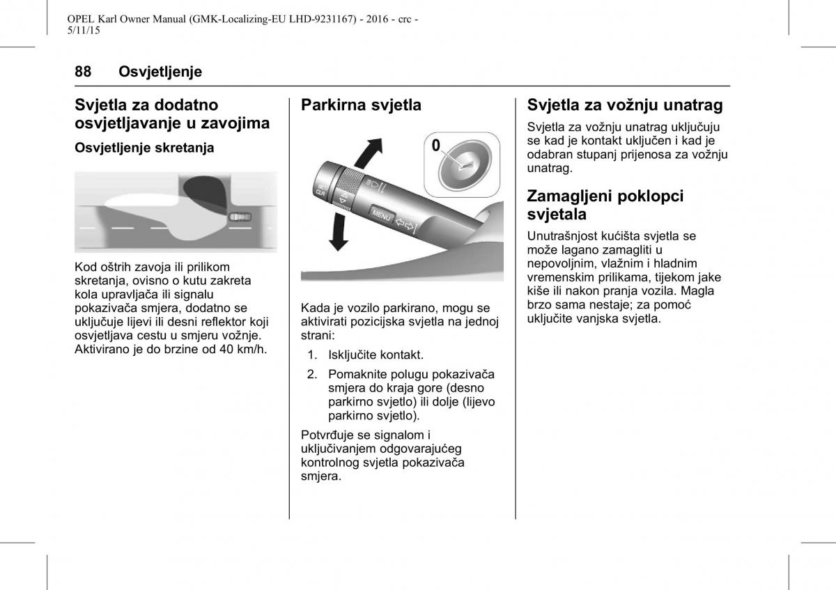 Opel Karl vlasnicko uputstvo / page 89