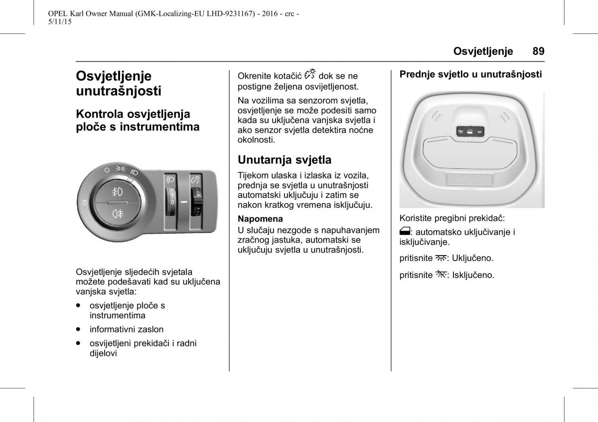 Opel Karl vlasnicko uputstvo / page 90