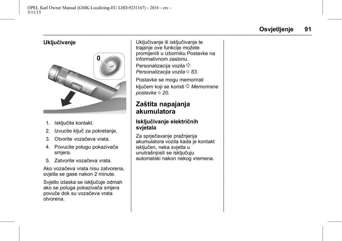 Opel Karl vlasnicko uputstvo / page 92