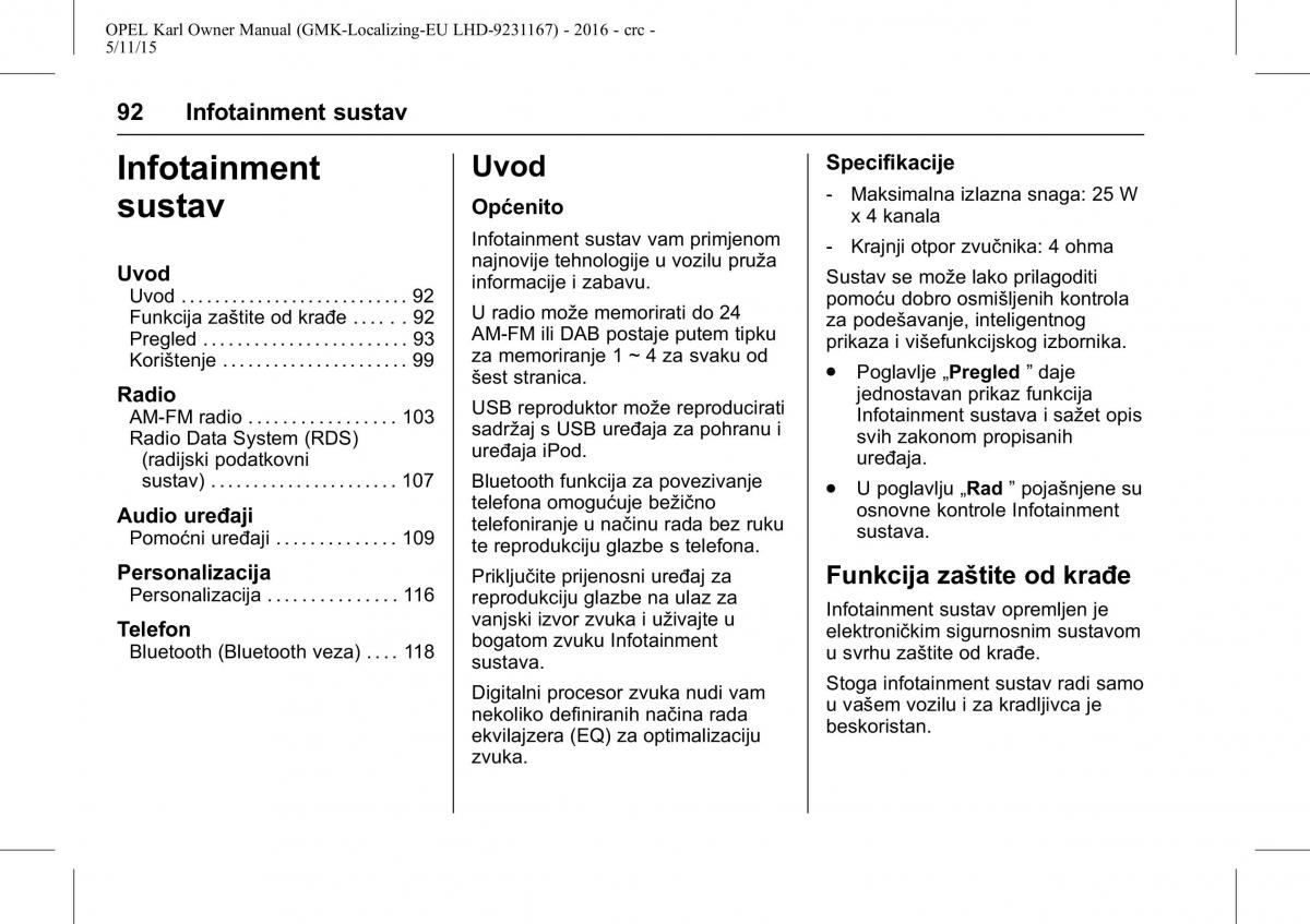 Opel Karl vlasnicko uputstvo / page 93