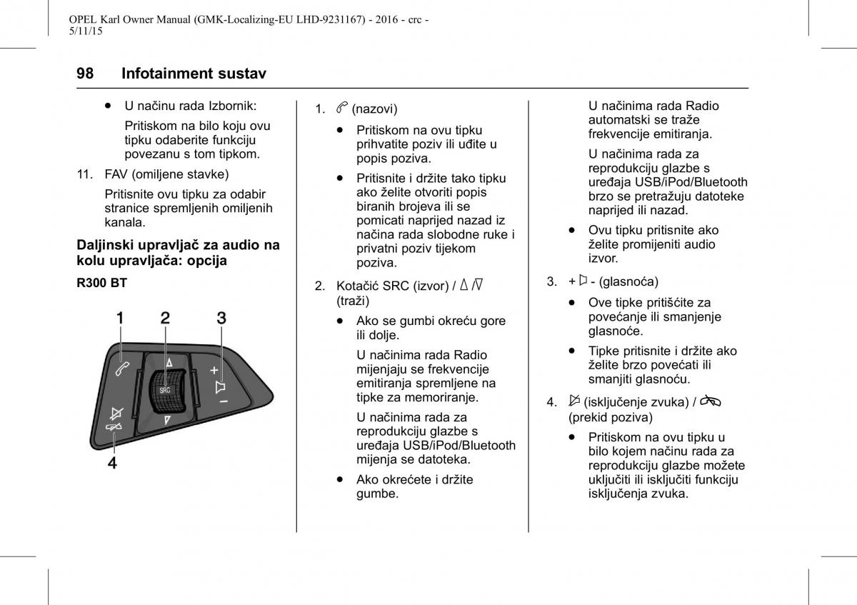 Opel Karl vlasnicko uputstvo / page 99