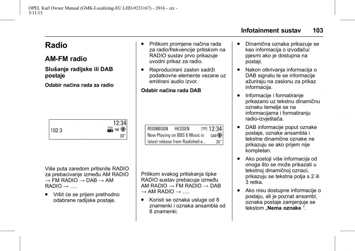 Opel Karl vlasnicko uputstvo / page 104