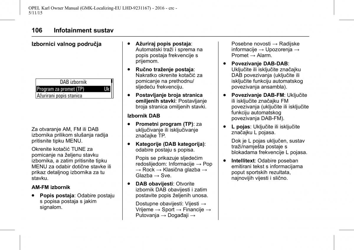 Opel Karl vlasnicko uputstvo / page 107