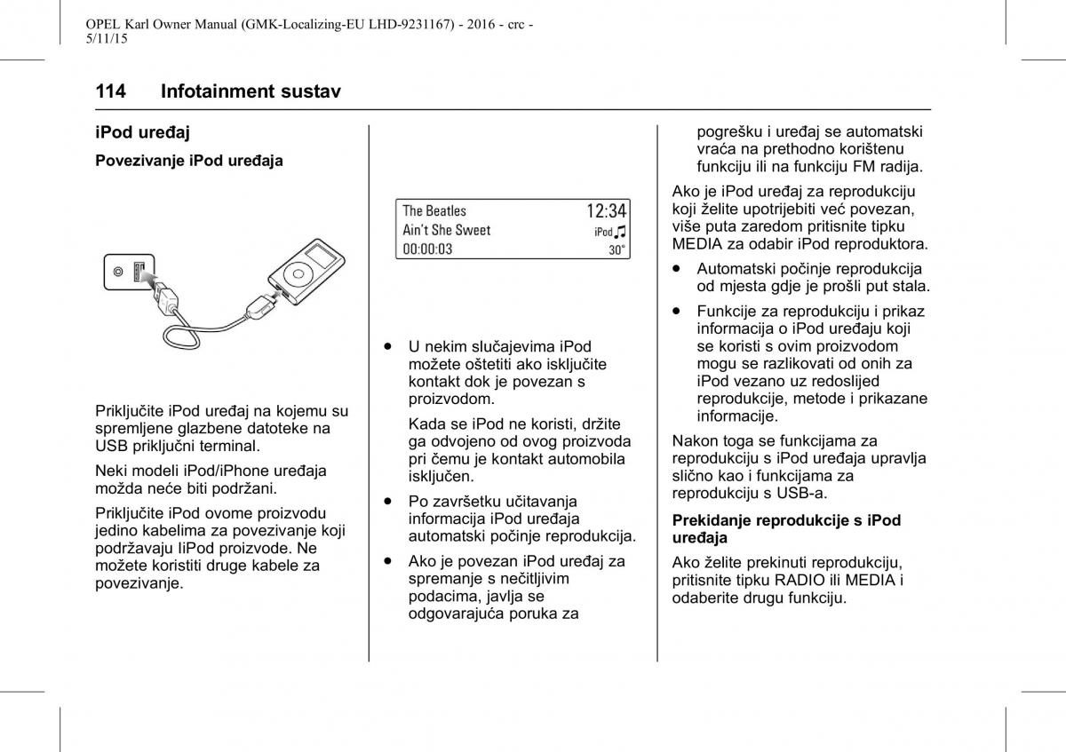 Opel Karl vlasnicko uputstvo / page 115